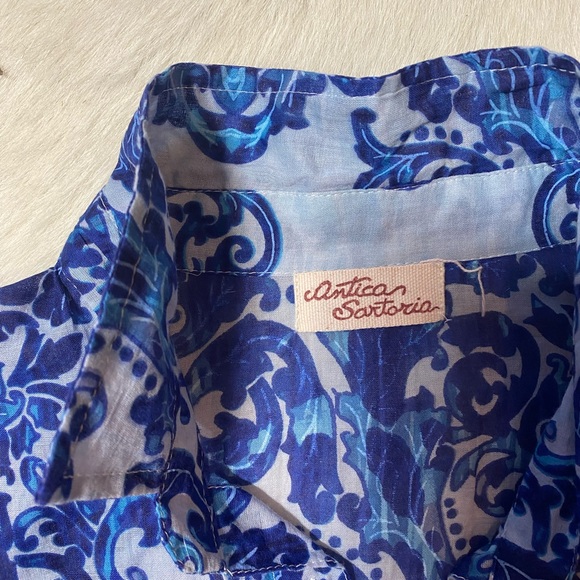 Antica Sartoria long-sleeve, collared button-down tunic ornate paisley pattern - Picture 6 of 7